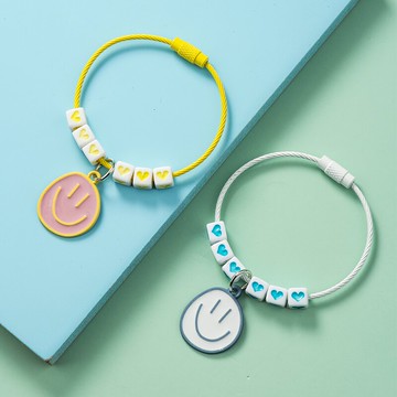 簡約笑臉鋼絲圈鑰匙扣掛件創意個性汽車圈環鏈卡通ins網紅包掛飾