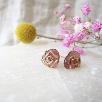 草莓晶耳釘 造型耳釘 美國進口14KGF包金 手作 設計款 紅色耳釘