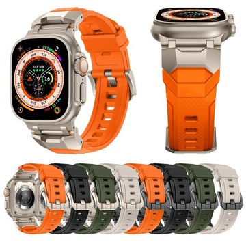 液態矽膠 金屬不鏽鋼 蘋果手錶錶帶 適用 Apple Watch 10 9 8 7 6 SE運動錶帶 46mm 49mm