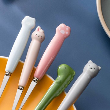 韓式不銹鋼勺子家用調羹長柄吃飯小勺子創意可愛網紅西餐叉子