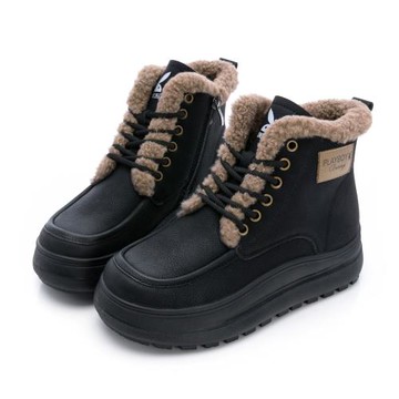 【PLAYBOY】甜姐兒真皮羊毛鬆糕雪靴-PY0701黑