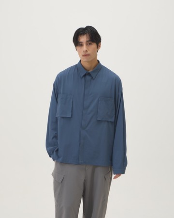 機能微寬大口袋襯衫 (藍灰)