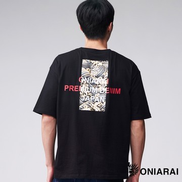 鬼洗 BLUE WAY – 經典海浪文字鬼頭落肩短TEE(黑)