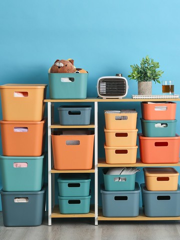 桌面雜物收納盒帶蓋塑料零食整理箱抽屜玩具置物筐化妝品儲物盒子