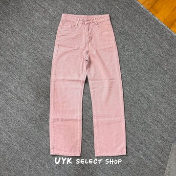 【 UYK 】現貨推薦✨韓系粉色高腰後鬆緊牛仔褲 粉紅 牛仔褲