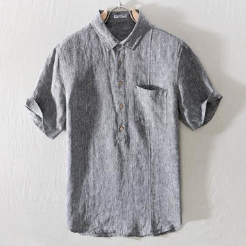 男士短袖POLO衫套頭青年休閑亞麻