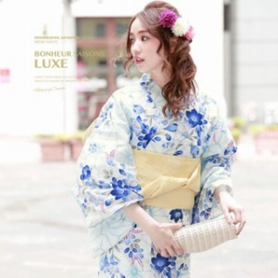 お任せ下駄+お任せ白へこ帯つき◆古典青紺の桔梗浴衣■品あるシンプル浴衣■ utatane｜ニコアンティーク 高級変わり織 浴衣3点セット きなり