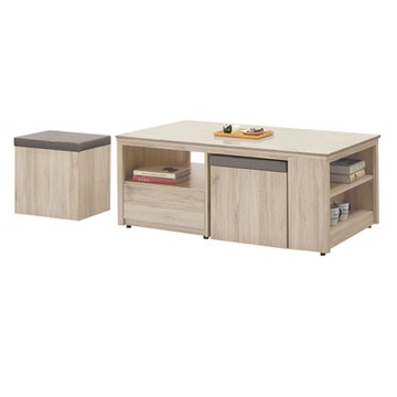 文創集 柏森4.3尺雲紋石面大茶几(附收納椅凳二張)-130x60x55cm免組