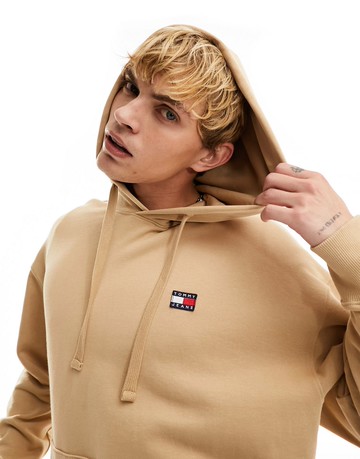 Tommy Jeans relaxed XS badge logo hoodie in sand-Neutral