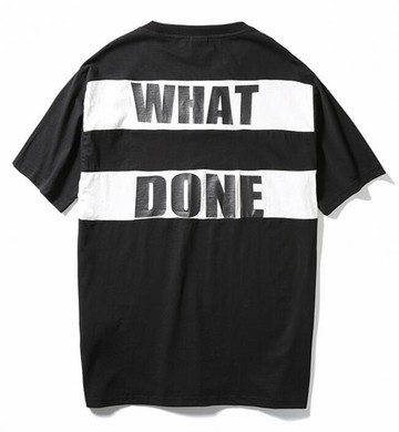 FINDSENSE品牌 時尚潮流 男 寬鬆 休閒 黑白條英文印花 短袖T恤 圓領T恤