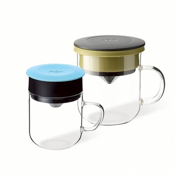 PO:Selected｜丹麥2入組手沖咖啡(咖啡玻璃杯350ml-黑綠)+(咖啡玻璃杯240ml-天使藍)