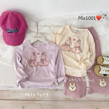 🌈✨mix1001無辜小兔兔蝴蝶結🎀愛心💗印圖上衣 ✨兒童兔兔縮繩印圖上衣5-17
