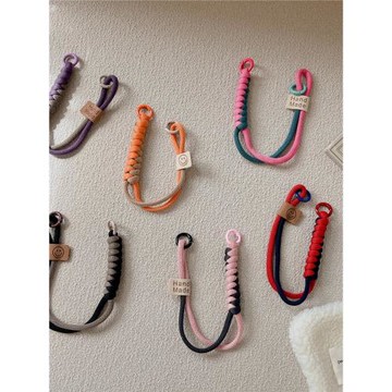 手機掛繩短款可手提防摔防丟手機鏈小眾個性酒紅色卡其色編織棉繩