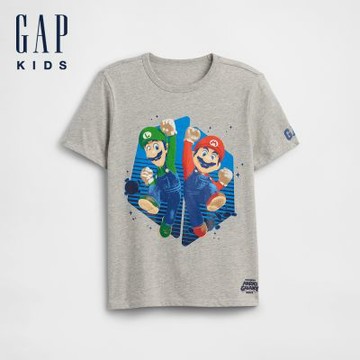 【GAP】GapKids × Super Mario超級瑪利歐圖案T恤-麻灰色(894518)