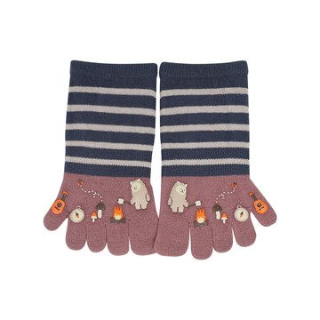 立體膠印造型五趾船襪-露營羊 - 露營羊紫