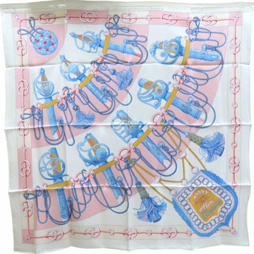 【二手名牌BRAND OFF】HERMES 愛馬仕 白色 Hermès Cliquetis 絲綢 絲巾 90*90