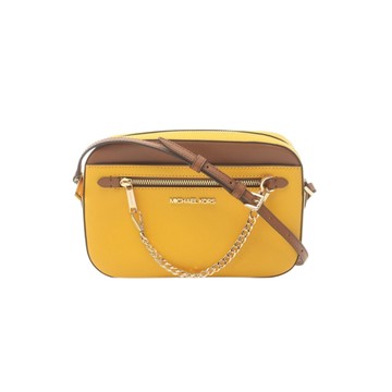 【MICHAEL KORS】Jet Set 經典防刮鍊條造型斜背包-桔黃/駝撞色