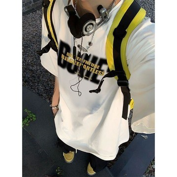 美式ins潮流字母印花純棉短袖夏季美式高街t恤寬鬆顯瘦百搭上衣男