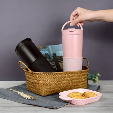 直飲兩用隨身保溫杯-組合 豆沙粉-2入組