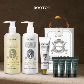 快速出貨【ROOTON】生日快樂！身體保養組－淨粹植潤沐浴膠300ml+淨粹植潤身體乳300ml+淨粹植潤護手霜50ml+植萃洗髮精10ml x2+護髮素10ml x2+淨粹手提禮盒(生日禮物)