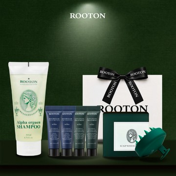 快速出貨【ROOTON】柔順秀髮！甦活植萃洗髮精200ml+海藻洗髮精10ml x2+護髮素10ml x2+頭皮按摩梳+質感緞帶禮袋
