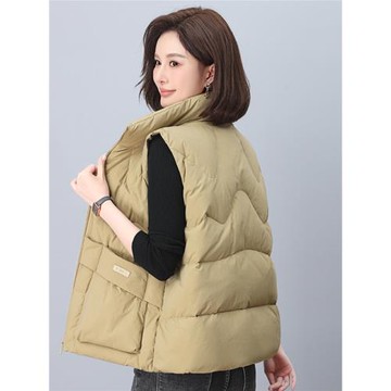 白鴨絨羽絨馬夾女短款立領無帽馬甲無袖坎肩中年冬季新款外穿百搭