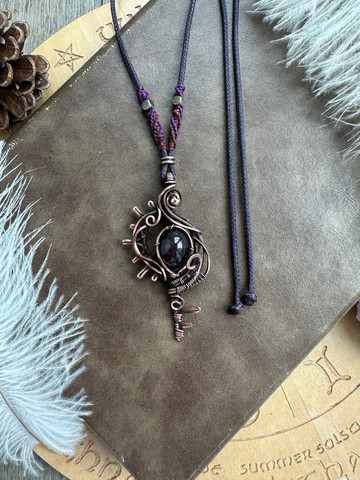 WW406 民族風 全手工編織 繞銅線 復古做舊 wire wrap 石榴石吊咀