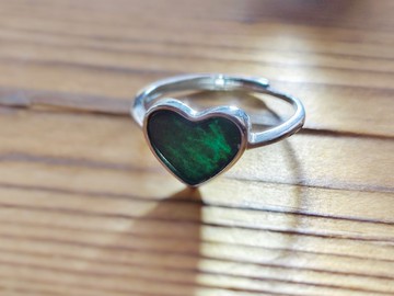 【親翠】天然翡翠 冰墨翠透燈簡單款愛心925純銀戒