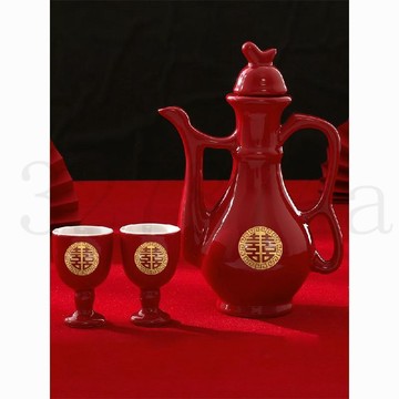 熱賣中結婚敬酒杯婚宴陶瓷酒壺中式婚禮交杯分酒器喜慶套裝中國紅酒具