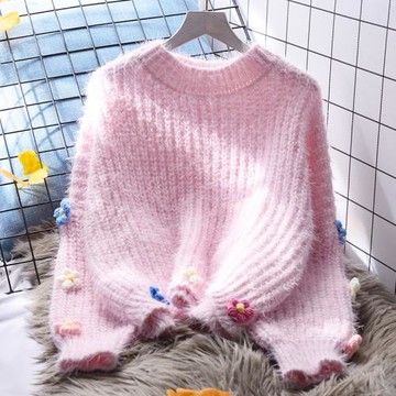 慵懶風短款套頭毛衣女寬松秋冬2023新款日系洋氣圓領長袖針織上衣