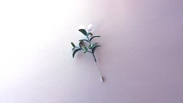 竹柏胸針　絨花工藝