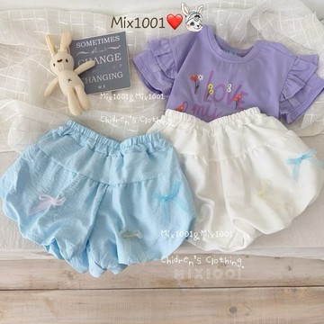 🌈✨mix1001清純彩色蝴蝶結網紗燈籠短褲✨兒童蓬蓬燈籠短褲5-17