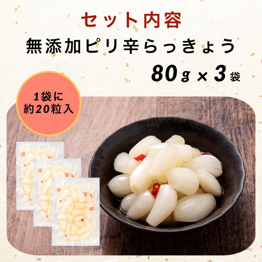 ピリ辛 らっきょう 国産 無添加 80g×3袋 らっきょう漬け 福井 三里浜 小粒 無選別 無化調 はちみつ 入り らっきょ 漬物