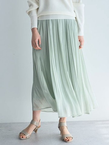 微透飄逸感緞面百褶長裙(07000090700) - YECCA VECCA