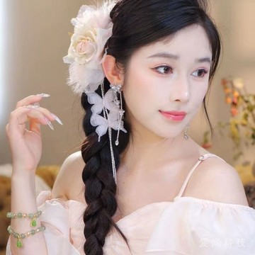 蝴蝶 花神 氣質 新中式 氛圍感花朵流蘇抓夾女時尚高級感鯊魚夾髮夾