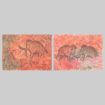 猛獁象狩獵畫內部史前藝術水彩畫末粉彩畫