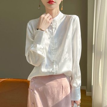 [巴黎精品] 現貨+預購 頂級法式絲質襯衫絲質上衣緞面長袖襯衫名媛絲綢冰絲涼感天絲OL女裝-立領3色a1iz77