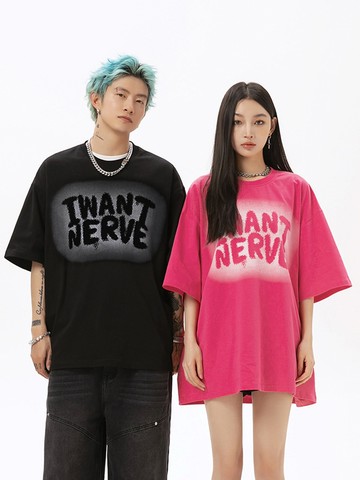 【美式男女情侶款】寬鬆鏤空字母印花T恤