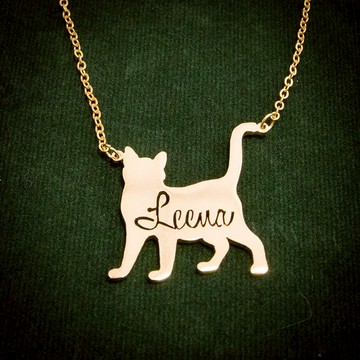 貓形吊墜定制名字項鍊配鍍金