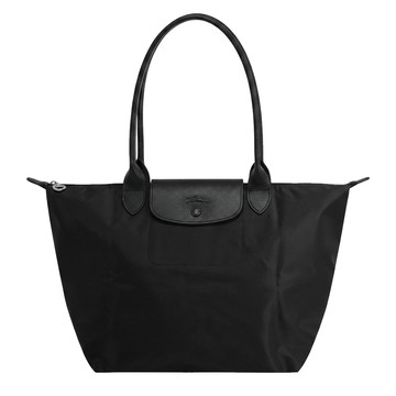 LONGCHAMP LE PLIAGE ONE系列長把尼龍單色摺疊水餃包(大/黑)