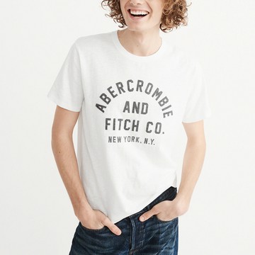 A&F 經典刺繡文字短袖T恤-白色