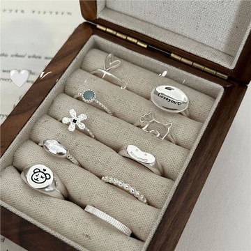 韓國925純銀幾何花朵海藍寶開口戒指女食指環小眾ins冷淡 組合款