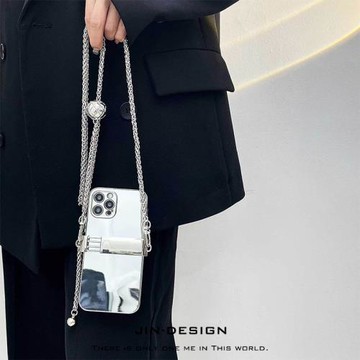 ins金屬手機夾斜掛繩可背鏈條背夾手機架手機鏈手機殼掛脖鏈子