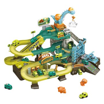 【孩子國】音樂恐龍闖關大冒險/電動拼裝工程軌道車玩具組(附4台小車/2隻小恐龍)