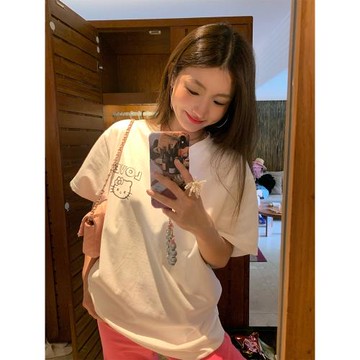 落落狷介 白色短袖t恤女2025印花寬松上衣小個子設計感小眾春夏款