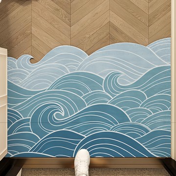 AFAMIC 艾法 可剪裁刮泥玄關腳踏墊地毯 絲圈印花地墊  海浪  120 x 100 x 0.8cm  1個