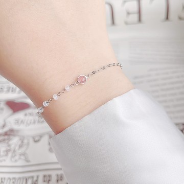 草莓晶925純銀不對稱設計月光石果實手鍊