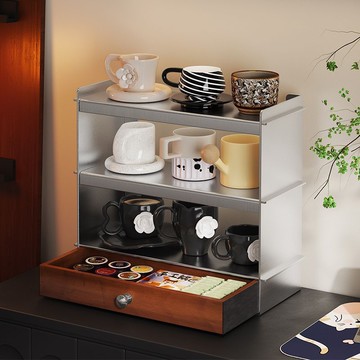 （倉庫直出）中古風置物架咖啡杯玻璃杯多功能收納架茶包吧臺多層儲物架收納盒YJ-180快速出貨