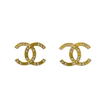 【二手名牌BRAND OFF】CHANEL 香奈兒 金屬 水鑽 雙C 耳環