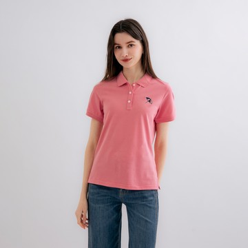【City Casual】女裝-經典大傘刺繡短袖POLO衫-珊瑚粉